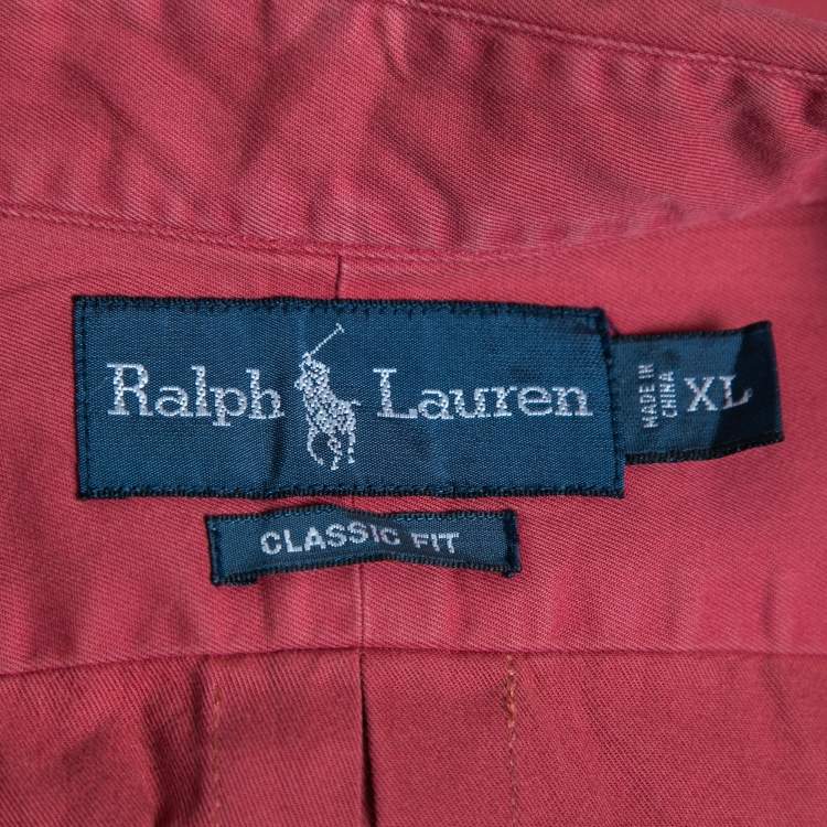 Pre Owned Ralph Lauren Red Cotton Button Front Classic Fit Shirt XL