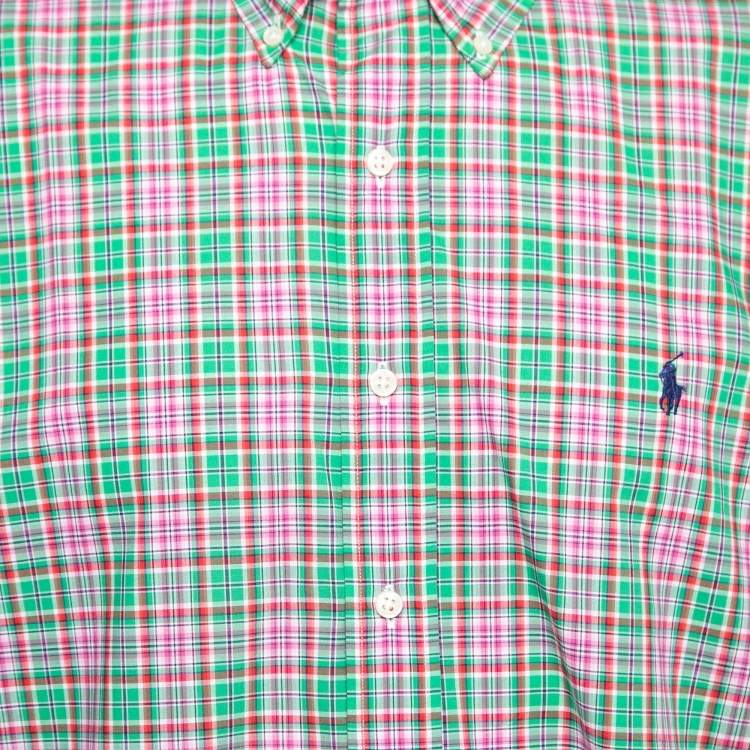 Pre Owned Ralph Lauren Green & Pink Checked Cotton Classic Fit Shirt XL