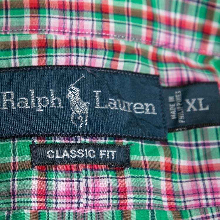 Pre Owned Ralph Lauren Green & Pink Checked Cotton Classic Fit Shirt XL