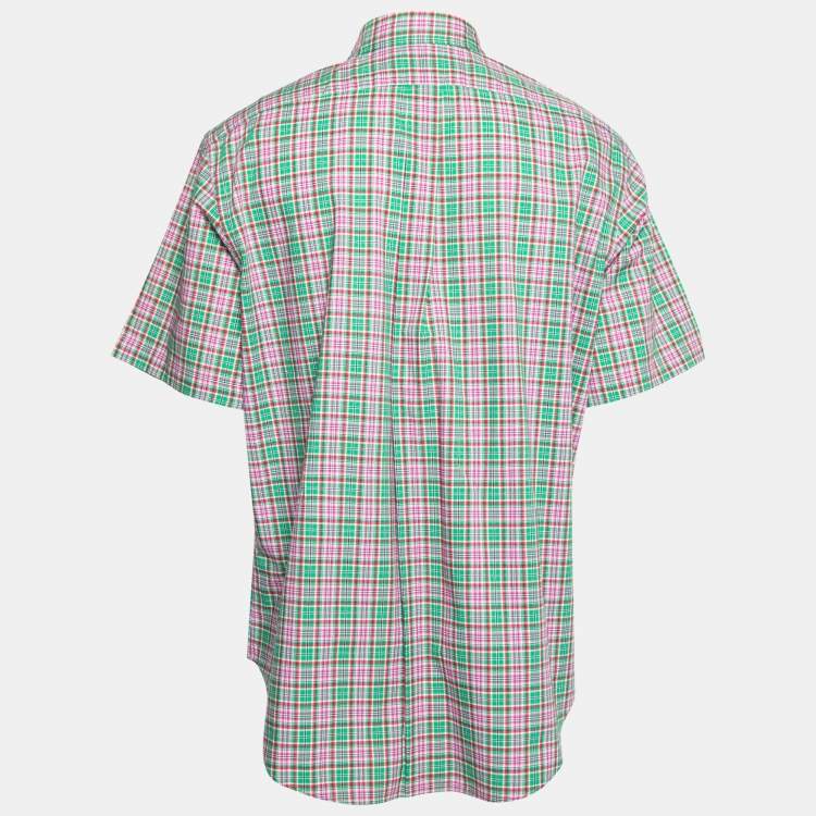 Pre Owned Ralph Lauren Green & Pink Checked Cotton Classic Fit Shirt XL