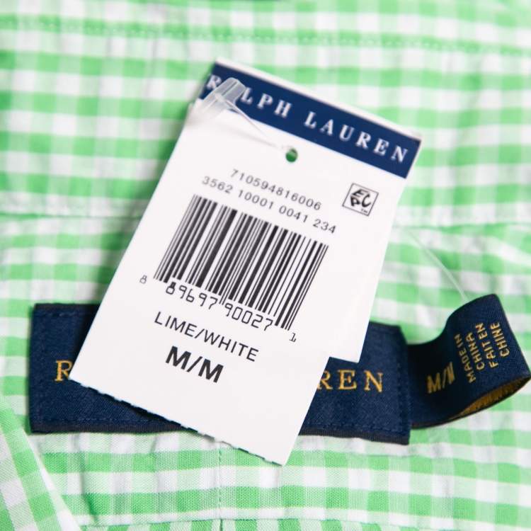 مملوكة مسبقًا Ralph Lauren Lime Green Checked Crinkled Cotton Short Sleeve Shirt M