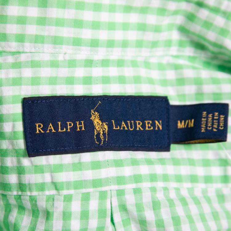 مملوكة مسبقًا Ralph Lauren Lime Green Checked Crinkled Cotton Short Sleeve Shirt M