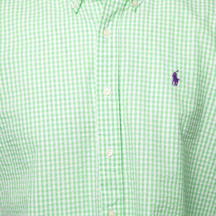 مملوكة مسبقًا Ralph Lauren Lime Green Checked Crinkled Cotton Short Sleeve Shirt M