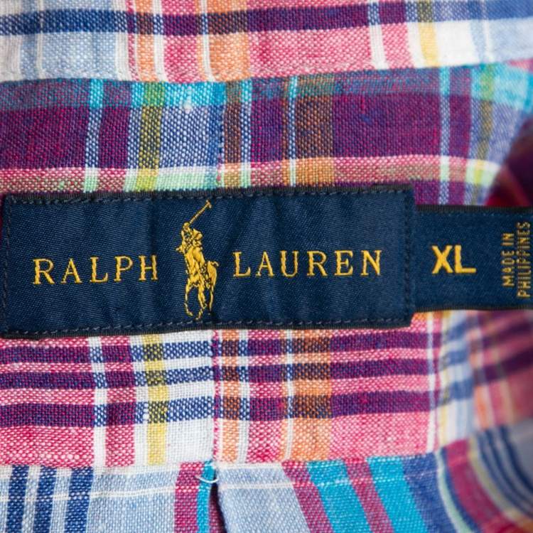 Pre Owned Ralph Lauren Pink Checked Linen Button Down Shirt XL