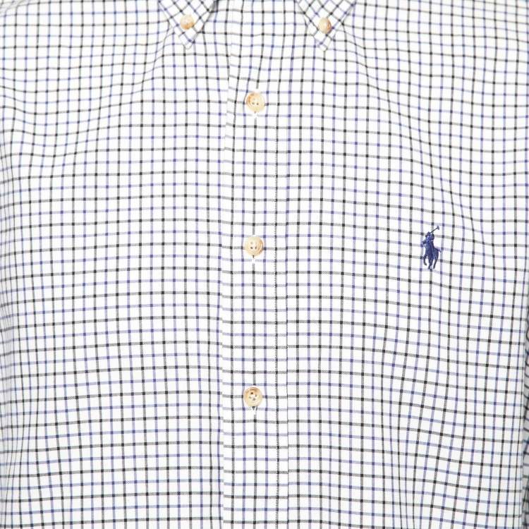 Pre Owned Ralph Lauren White Checked Cotton Button Front Classic Fit Shirt L