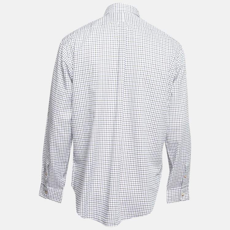 Pre Owned Ralph Lauren White Checked Cotton Button Front Classic Fit Shirt L