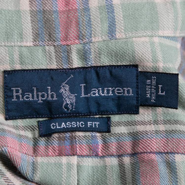 Pre Owned Ralph Lauren Green Checked Cotton Button Front Classic Fit Shirt L