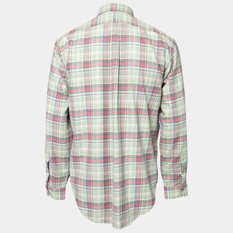 Pre Owned Ralph Lauren Green Checked Cotton Button Front Classic Fit Shirt L