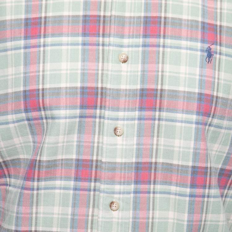 Pre Owned Ralph Lauren Green Checked Cotton Button Front Classic Fit Shirt L