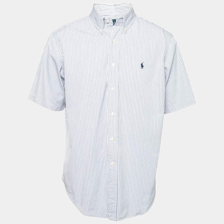 Pre Owned Ralph Lauren Blue Striped Cotton Classic Fit Short Sleeve Shirt L