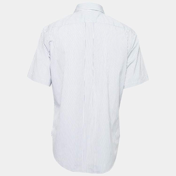 Pre Owned Ralph Lauren Blue Striped Cotton Classic Fit Short Sleeve Shirt L