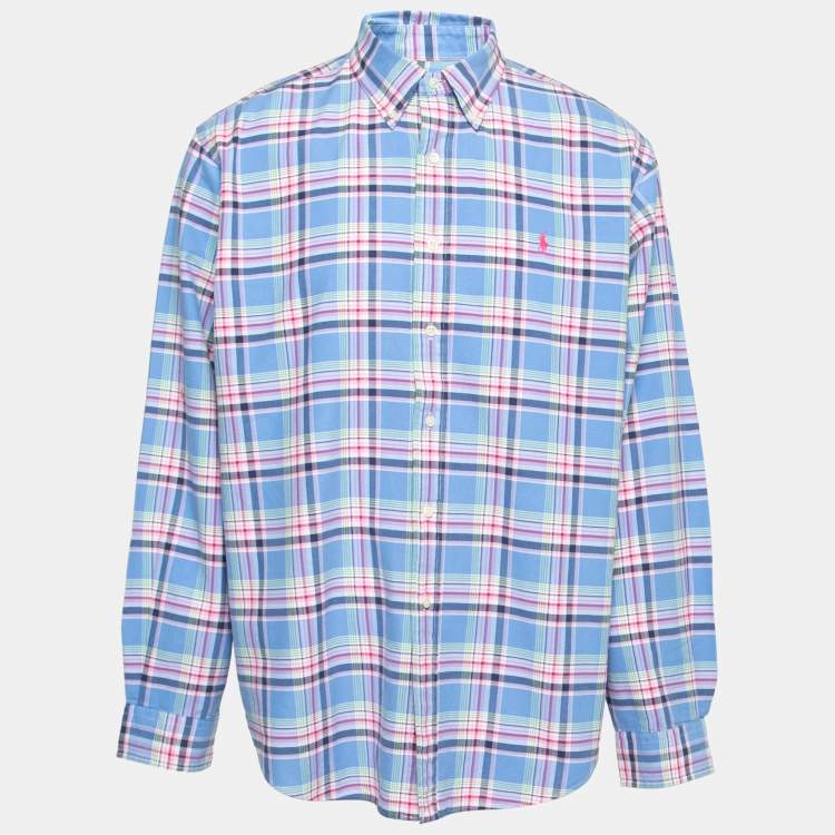 Pre Owned Ralph Lauren Blue Checkered Cotton Button Front Shirt XL