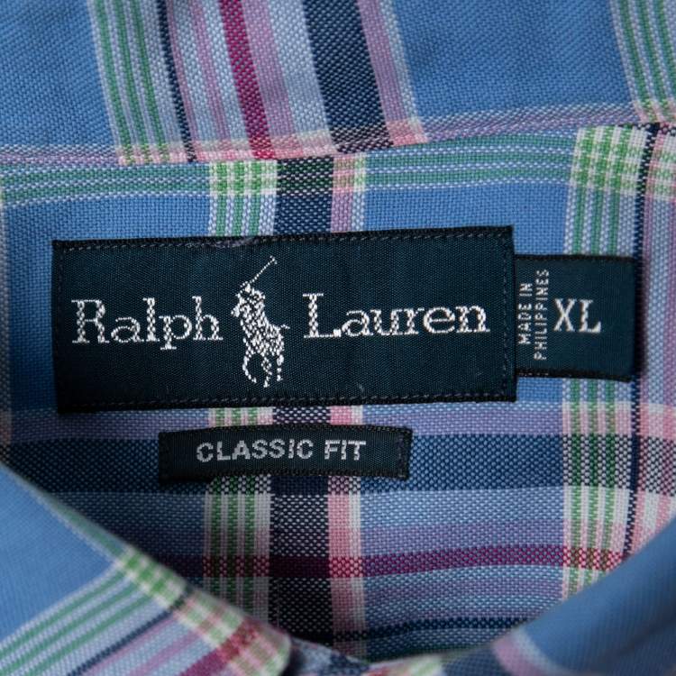Pre Owned Ralph Lauren Blue Checkered Cotton Button Front Shirt XL