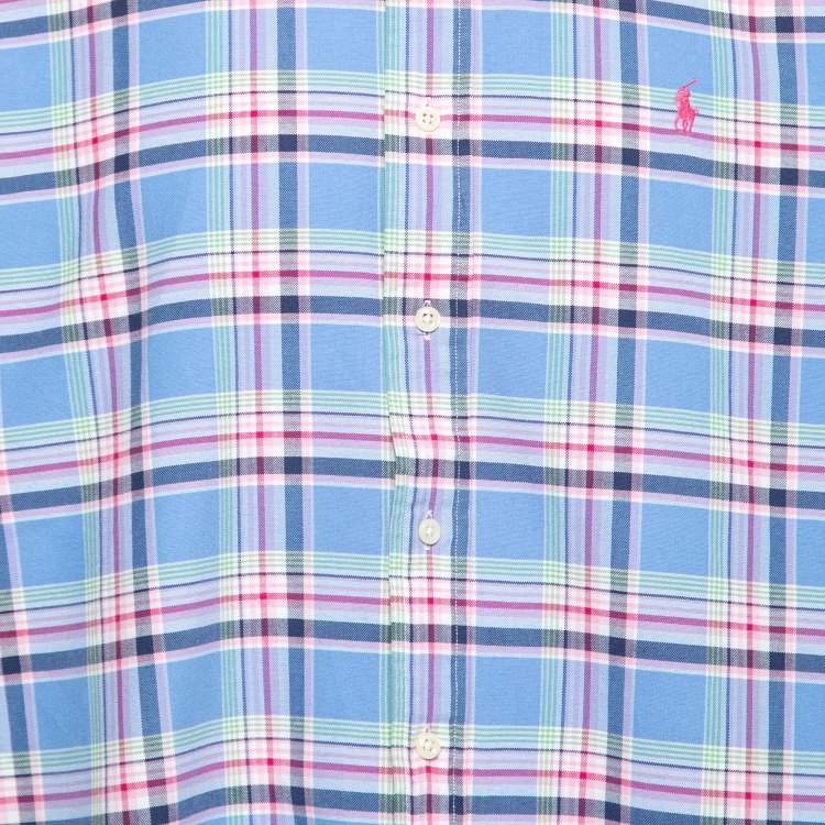 Pre Owned Ralph Lauren Blue Checkered Cotton Button Front Shirt XL