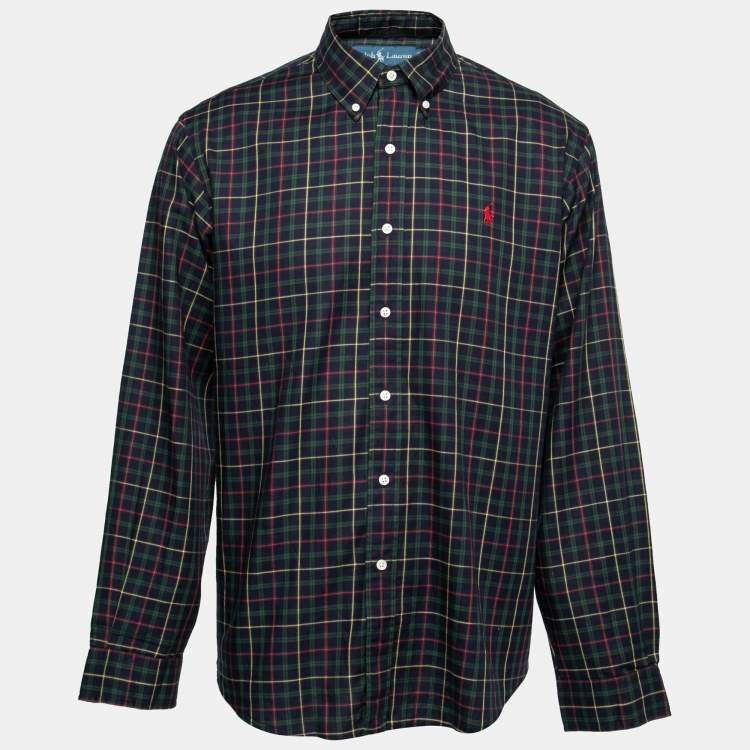 Pre Owned Ralph Lauren Navy Blue Checkered Cotton Button Front Shirt XL