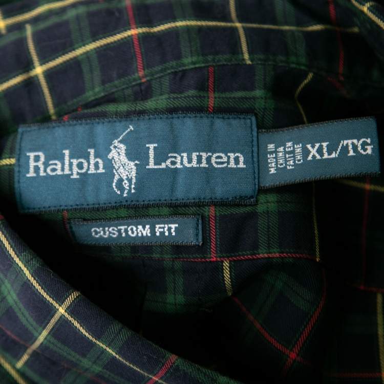 Pre Owned Ralph Lauren Navy Blue Checkered Cotton Button Front Shirt XL