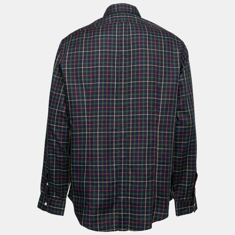 Pre Owned Ralph Lauren Navy Blue Checkered Cotton Button Front Shirt XL