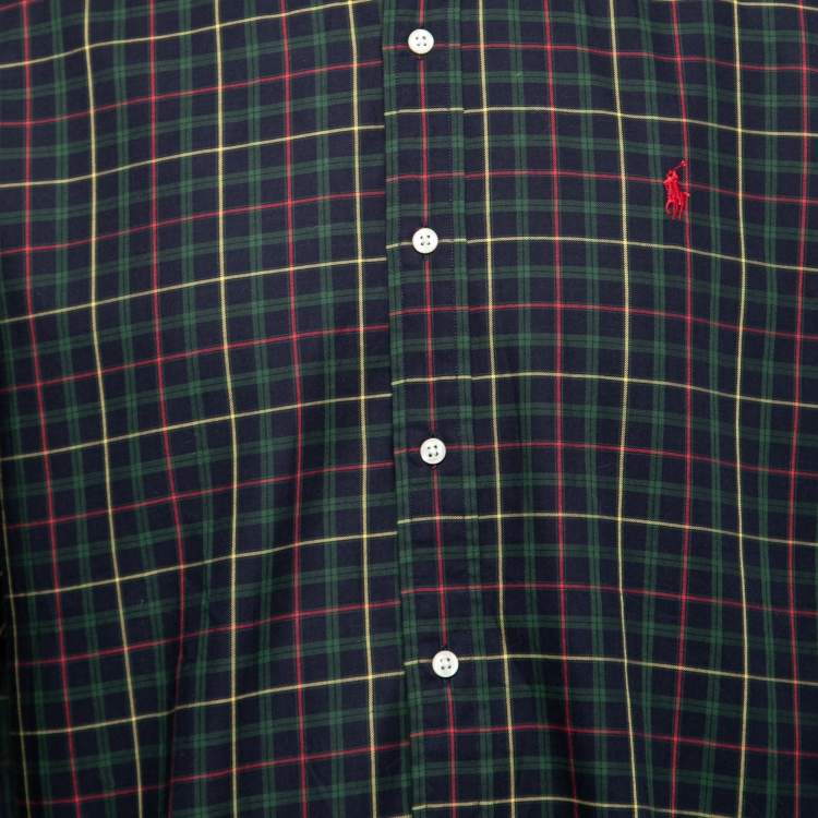 Pre Owned Ralph Lauren Navy Blue Checkered Cotton Button Front Shirt XL