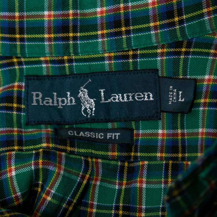 Pre Owned Ralph Lauren Green Checkered Cotton Button Front Shirt L