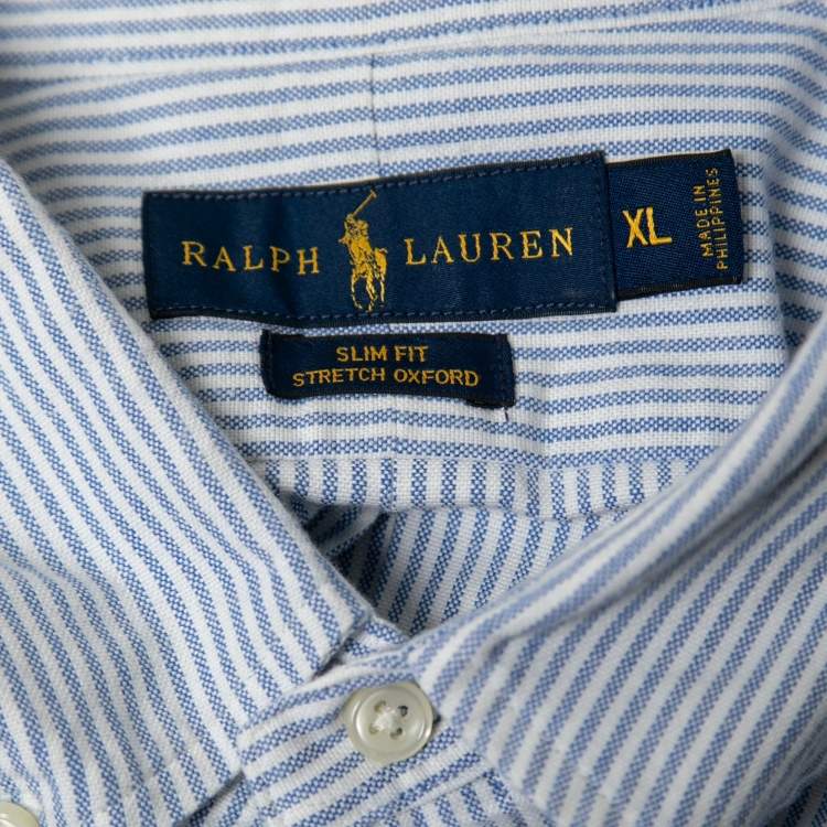 Pre Owned Ralph Lauren White and Blue Striped Cotton Button Front Shirt XL