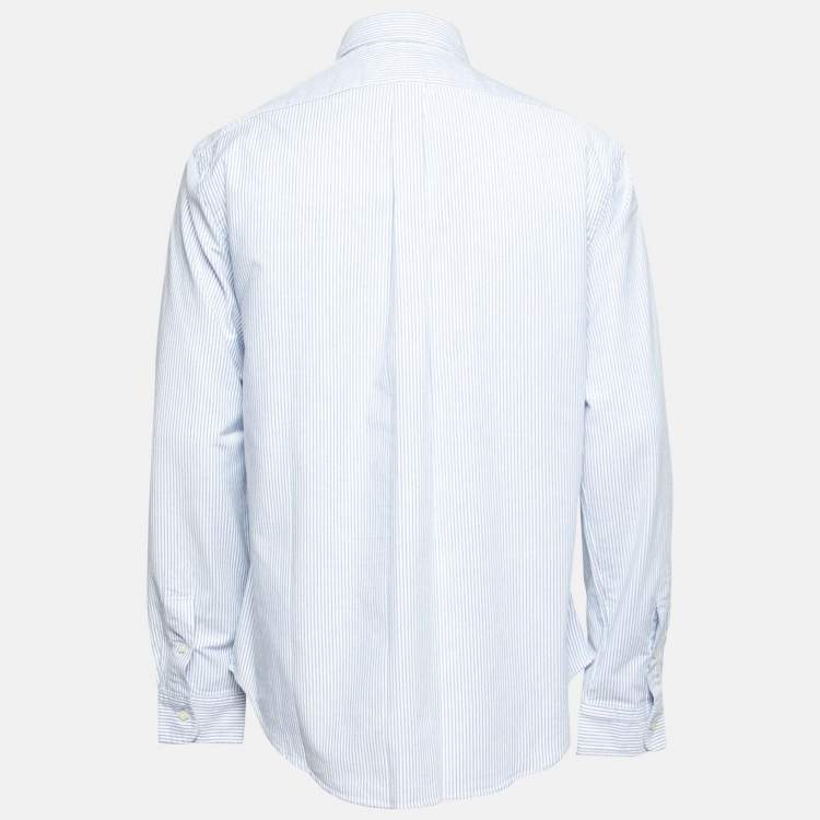 Pre Owned Ralph Lauren White and Blue Striped Cotton Button Front Shirt XL