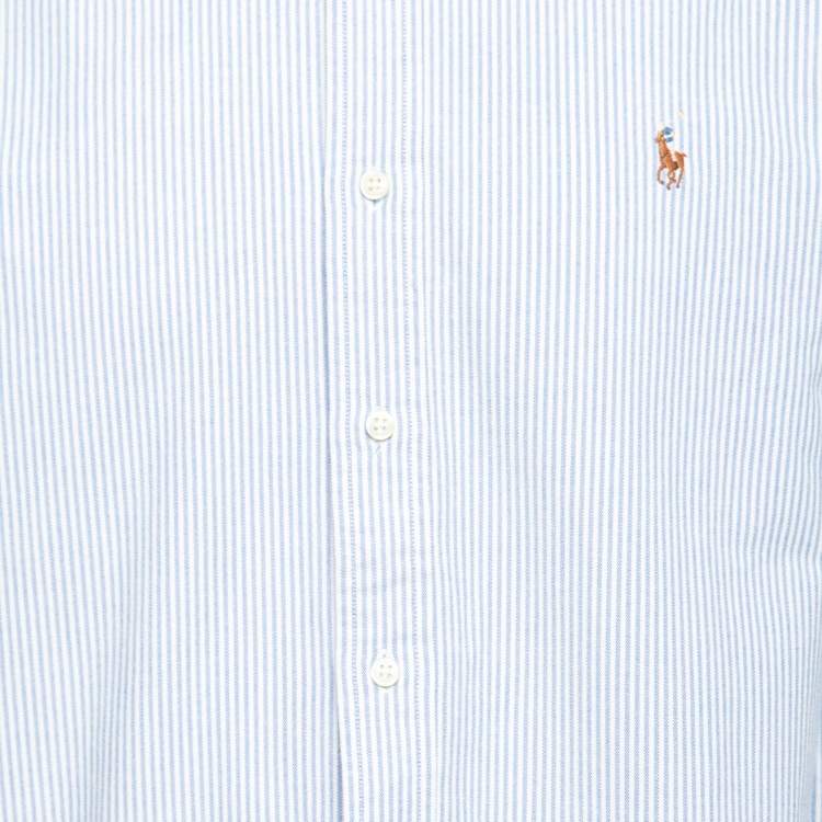 Pre Owned Ralph Lauren White and Blue Striped Cotton Button Front Shirt XL