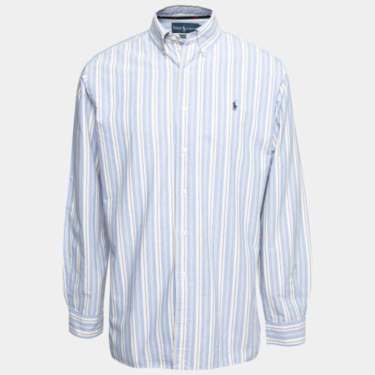 Pre Owned Ralph Lauren Blue Striped Cotton Button Down Classic Fit Shirt L