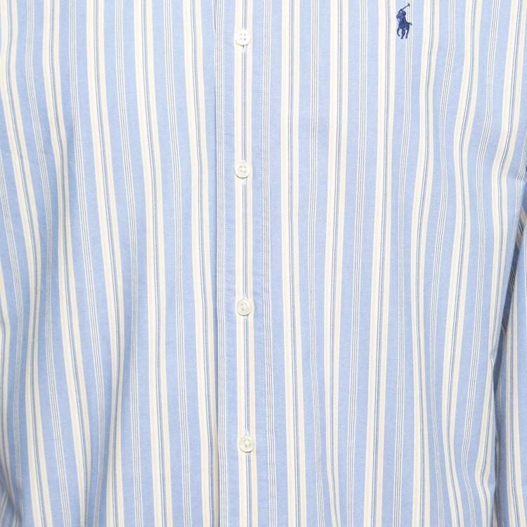 Pre Owned Ralph Lauren Blue Striped Cotton Button Down Classic Fit Shirt L