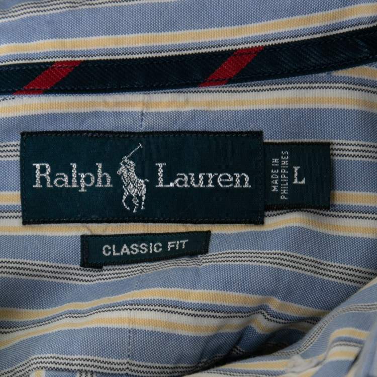 Pre Owned Ralph Lauren Blue Striped Cotton Button Down Classic Fit Shirt L