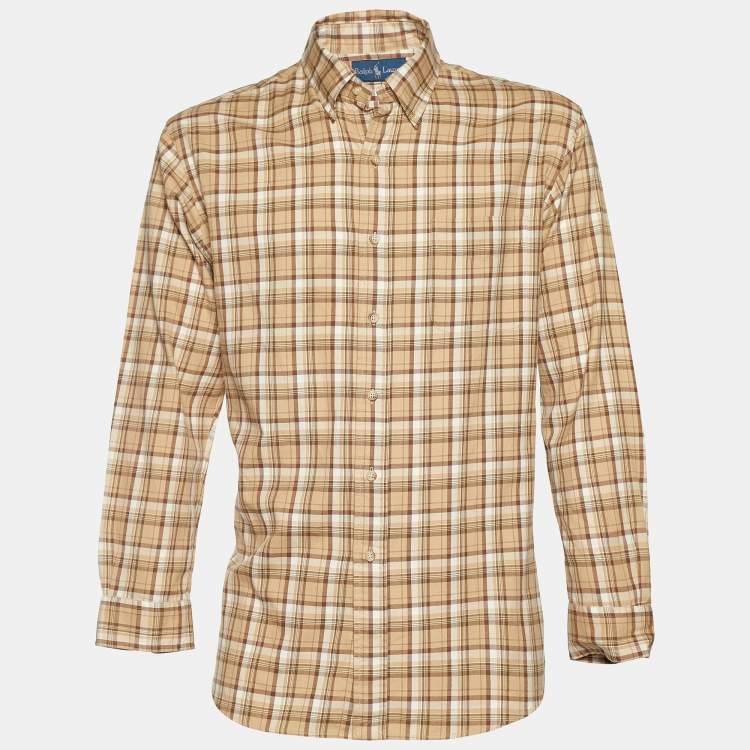Pre Owned Ralph Lauren Beige Check Print Cotton Full Sleeves Shirt XL