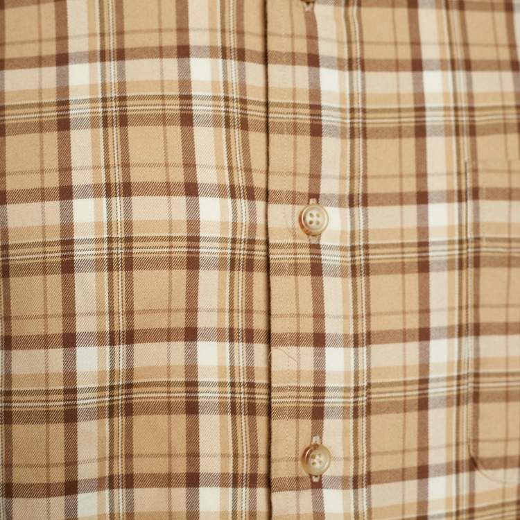 Pre Owned Ralph Lauren Beige Check Print Cotton Full Sleeves Shirt XL