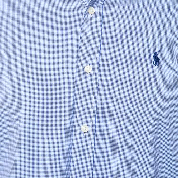 Pre Owned Ralph Lauren Blue Check Print Synthetic Classic Fit Performance Shirt M