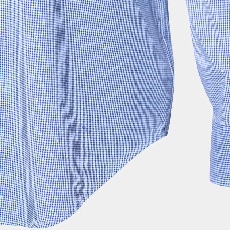 Pre Owned Ralph Lauren Blue Check Print Synthetic Classic Fit Performance Shirt M