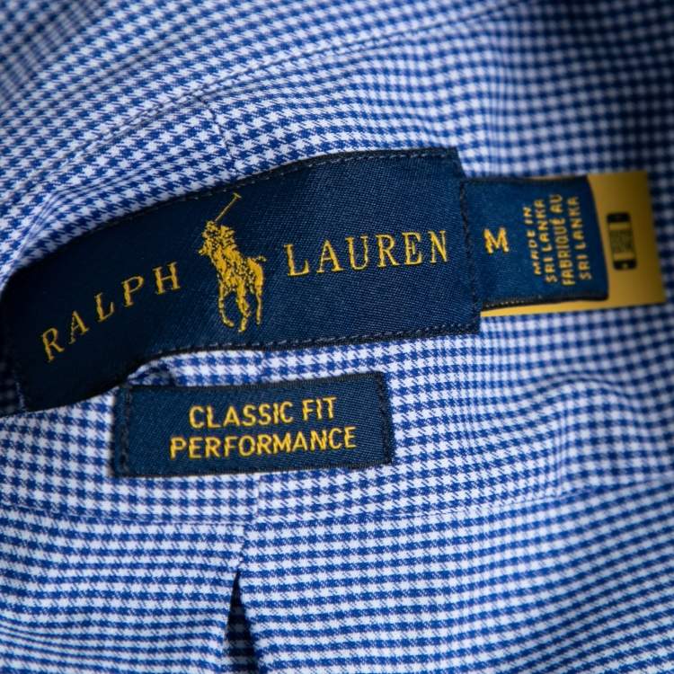 Pre Owned Ralph Lauren Blue Check Print Synthetic Classic Fit Performance Shirt M
