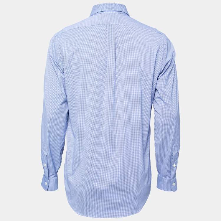 Pre Owned Ralph Lauren Blue Check Print Synthetic Classic Fit Performance Shirt M