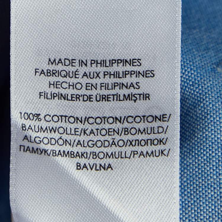 Pre Owned Ralph Lauren Blue Logo Jacquard Cotton Long Sleeve Shirt M