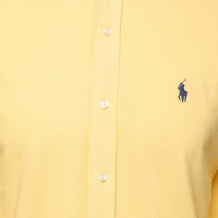 Pre Owned Ralph Lauren Yellow Featherweight Mesh Cotton Long Sleeve Polo Shirt M