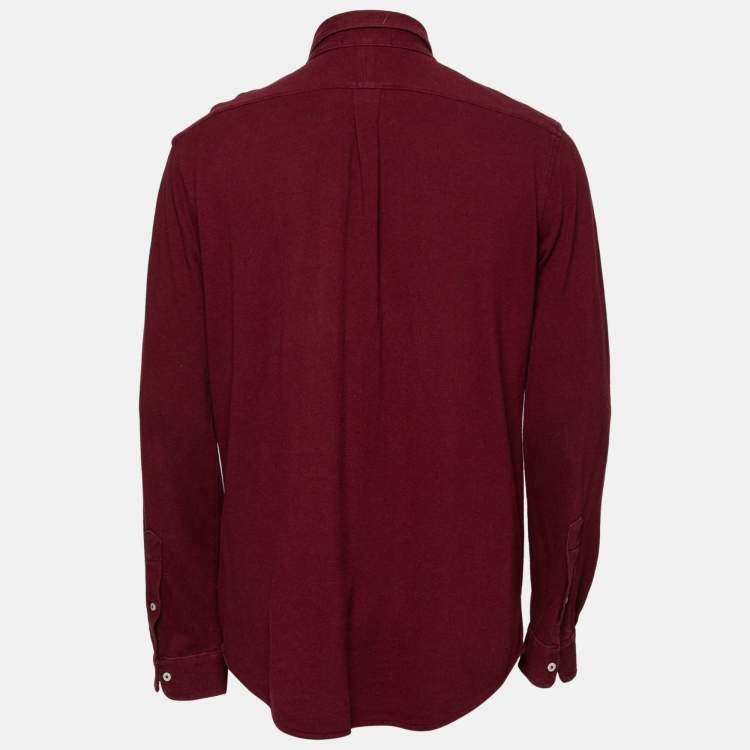 Pre Owned Ralph Lauren Maroon Featherweight Mesh Cotton Long Sleeve Shirt L