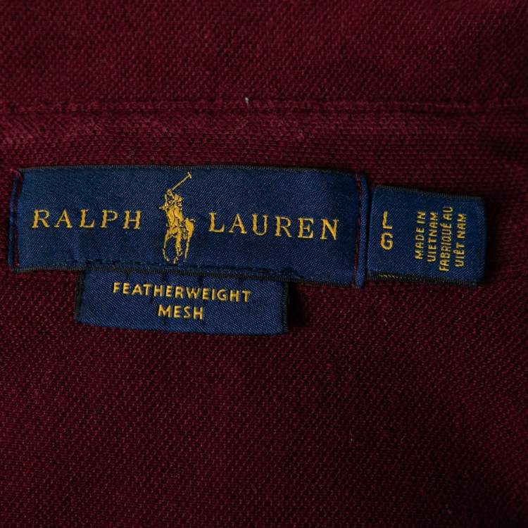 Pre Owned Ralph Lauren Maroon Featherweight Mesh Cotton Long Sleeve Shirt L