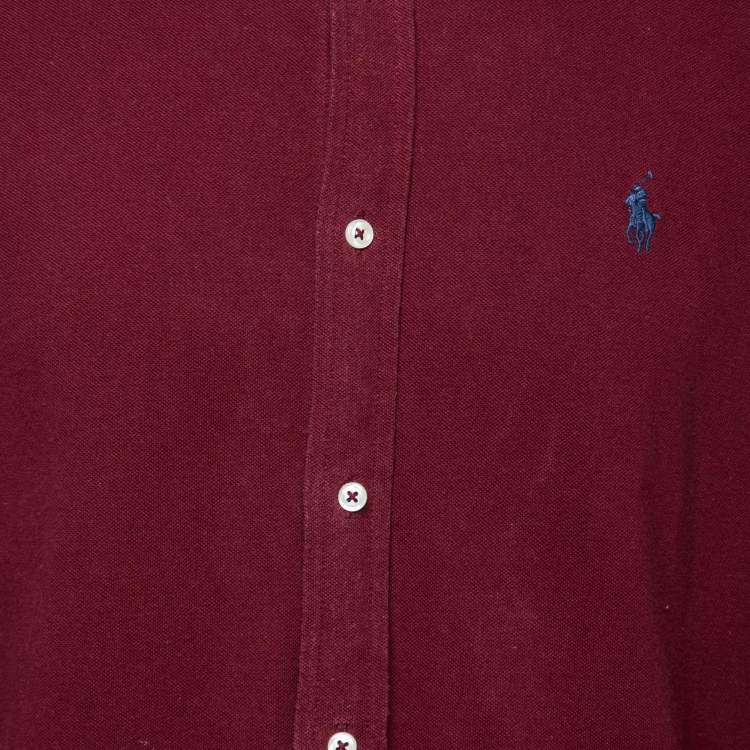 Pre Owned Ralph Lauren Maroon Featherweight Mesh Cotton Long Sleeve Shirt L