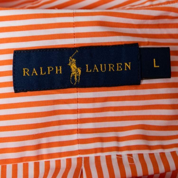 مملوكة مسبقًا Ralph Lauren Orange Striped Cotton Button Down Shirt L
