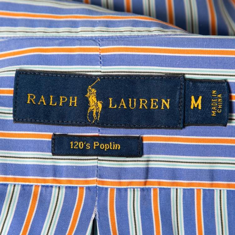 Pre Owned Ralph Lauren Blue Striped 120's Poplin Button Down Shirt M