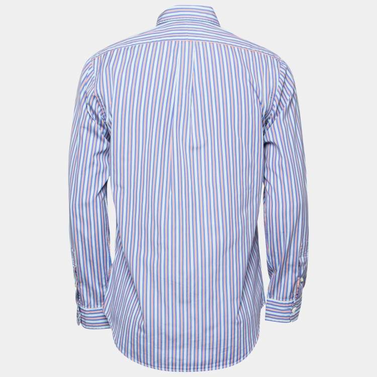 Pre Owned Ralph Lauren Blue Striped 120's Poplin Button Down Shirt M