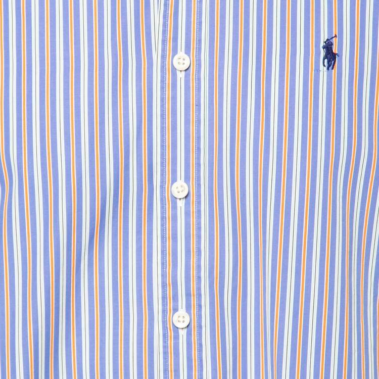 Pre Owned Ralph Lauren Blue Striped 120's Poplin Button Down Shirt M