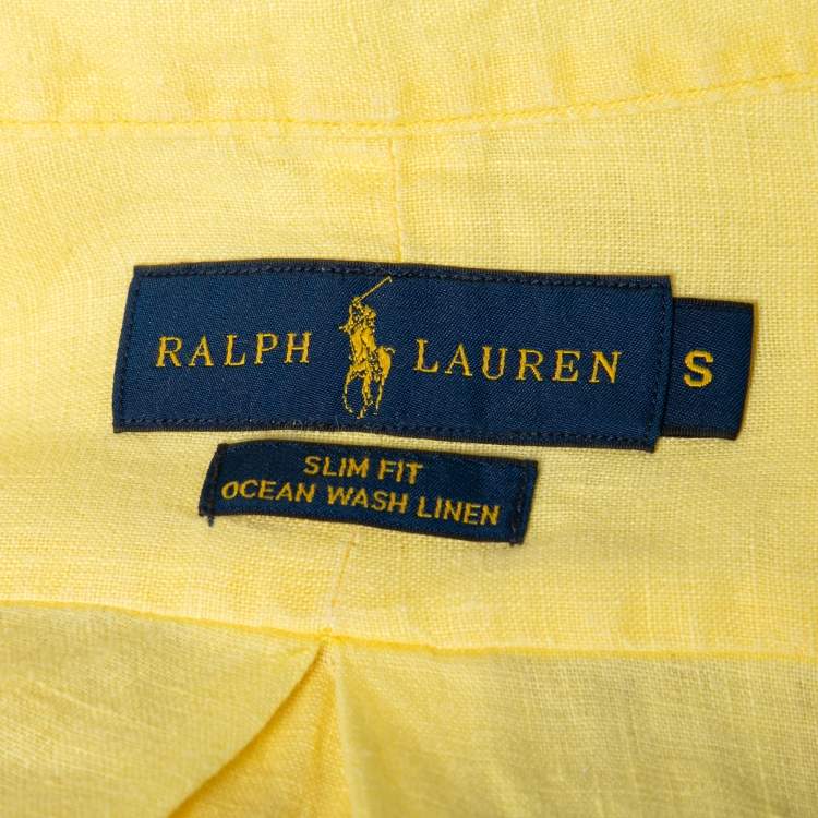 Pre Owned Ralph Lauren Yellow Ocean Wash Linen Slim Fit Button Down Shirt S