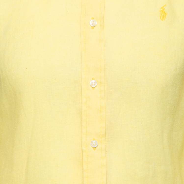 Pre Owned Ralph Lauren Yellow Ocean Wash Linen Slim Fit Button Down Shirt S