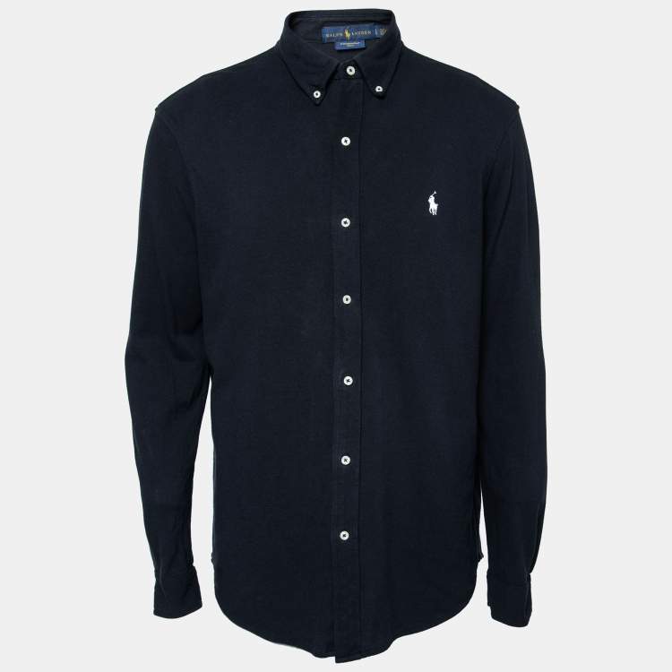 Ralph Lauren Navy Blue Cotton Pique Long-Sleeve Polo Shirt L