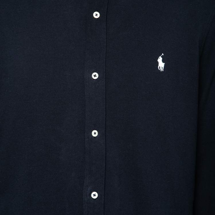 Pre Owned Ralph Lauren Navy Blue Cotton Pique Long-Sleeve Polo Shirt L   