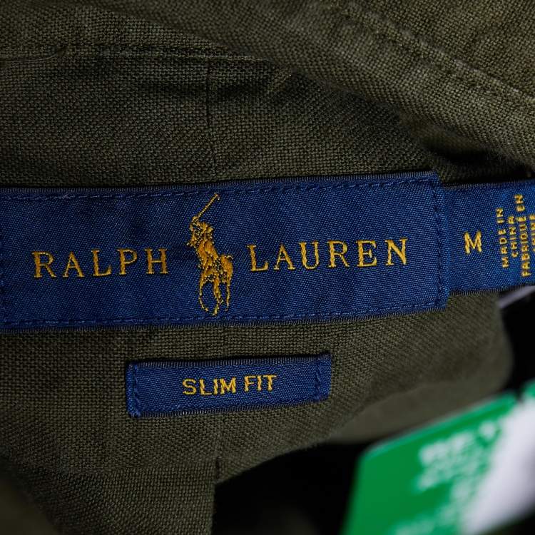 Pre Owned Ralph Lauren Green Cotton Slim Fit Button Front Shirt M