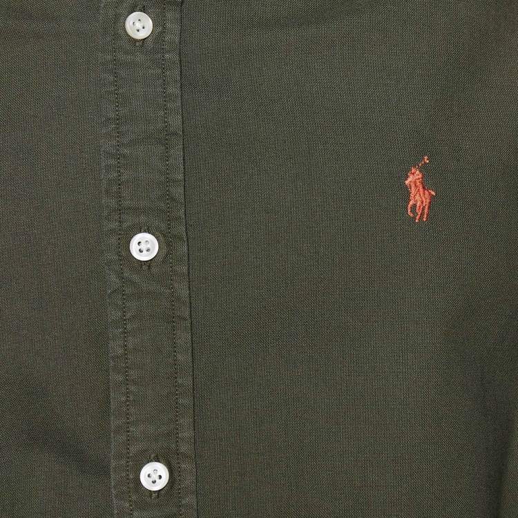 Pre Owned Ralph Lauren Green Cotton Slim Fit Button Front Shirt M